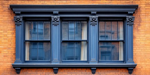 Obraz premium Elegant Sash Windows with Transom in Historic Manchester Building