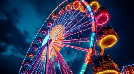 Ferris Wheel with Colorful Lights at Night