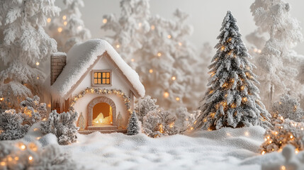 Christmas Snow, tree, house, snowfall, winter, HD wallpaper, copy space