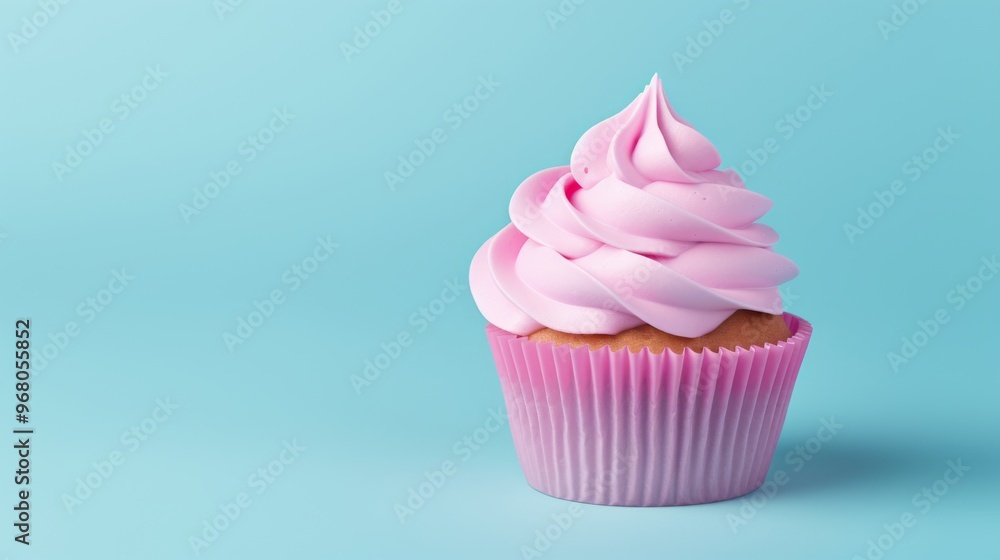 Sticker Delicious birthday cupcake with lit candle on pastel colored background, ideal for celebrations, parties, and festive invitations


