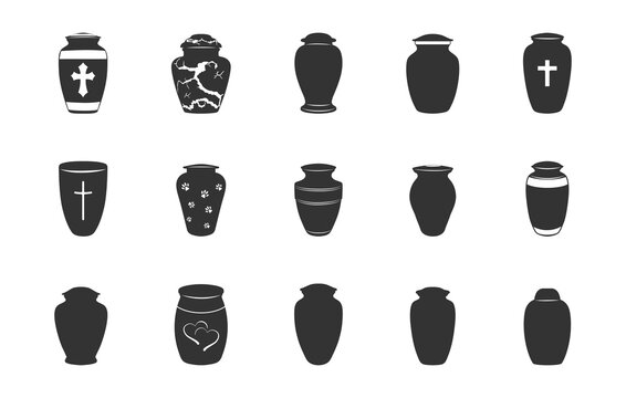Funeral cremation urns silhouette, Urns silhouette, Funeral cremation urns svg, Urns svg, Funeral cremation urns vector set.