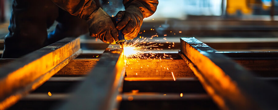 Close-up of sparks flying as metal is welded.
