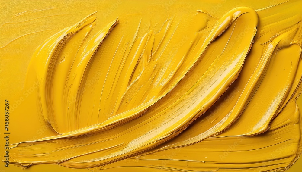 Poster vibrant yellow oil paint texture. thick, smooth, and dynamic brush strokes creating an abstract arti