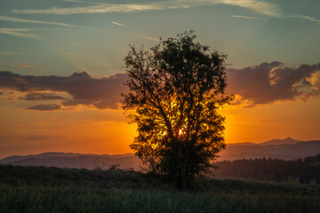 Beautiful summer sunset near Vysoke nad Jizerou town in Krkonose national park