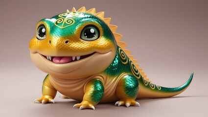 Obraz premium A green lizard with a cute yellow pattern.