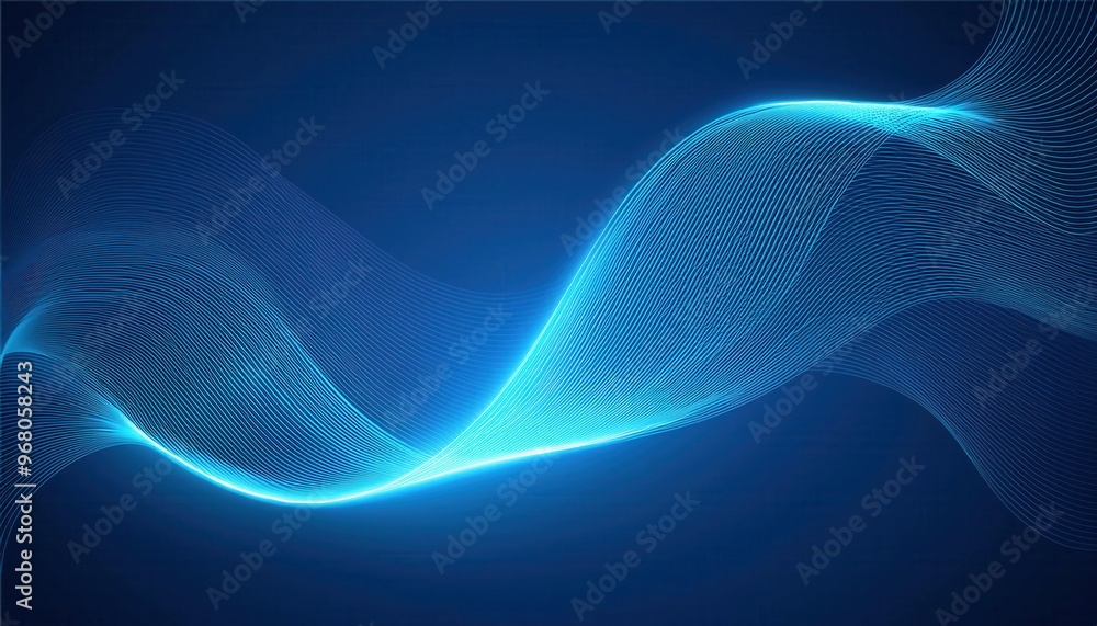 Fototapete abstract digital waveform. glowing blue light strands on a dark background, symbolizing data flow, t