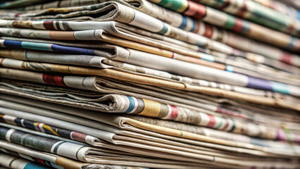 Close up of pile of newspapers showcasing various colors and textures, highlighting printed medias importance in daily life and information sharing