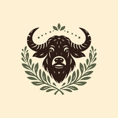 Buffalo head emblem, logo. Ethnic boho vector illustration