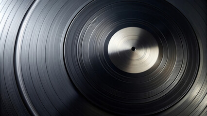 A close up view of black vinyl record showcases its smooth texture and intricate grooves, evoking sense of nostalgia and appreciation for music