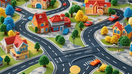kids city town roads map car play mat printable set rug in digital