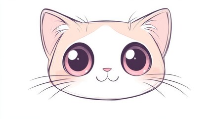 Fototapeta premium Cute cartoon kitten with big sparkling eyes. Adorable cat illustration for kids and animal lovers. Perfect for stickers and prints.