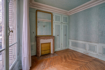 interior of a room with a fireplace