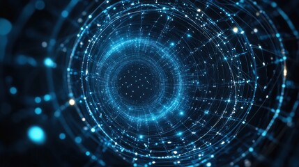 Abstract Digital Tunnel with Blue Glow and Lights