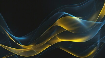 Abstract Blue and Gold Waves on Black Background