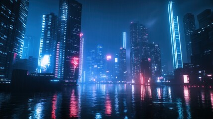 Cyberpunk Cityscape with Neon Lights