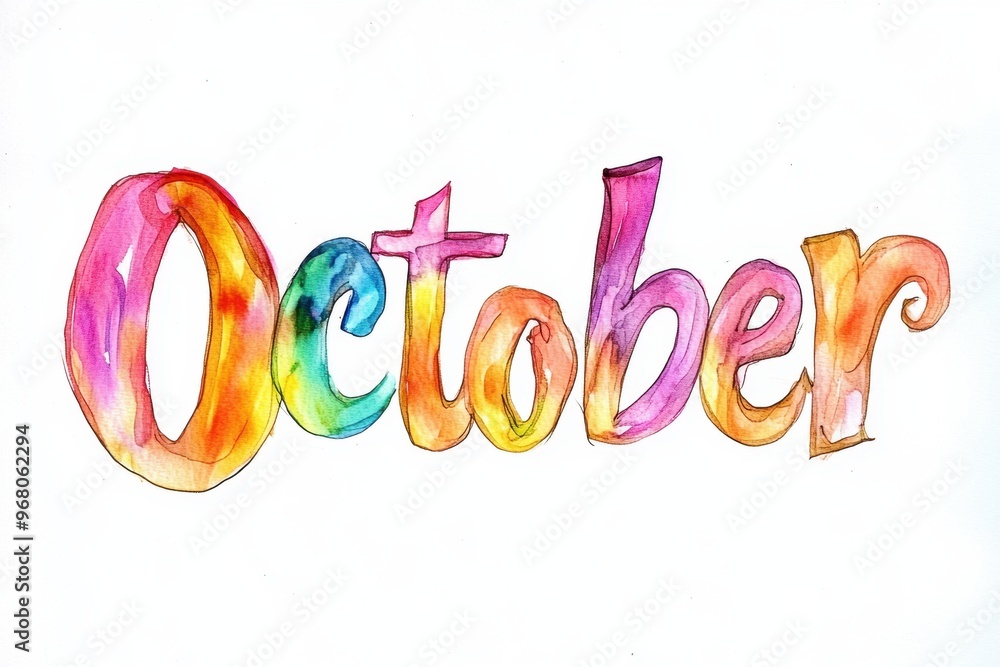 Poster the word is formed by colorful watercolor letters on a white background the name 