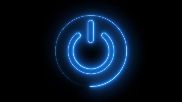 Neon glowing power button icon animated on a black background ,The appearance of neon symbol power off ,alpha channel Premultiplied 