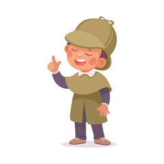 Inspecting Detective Boy Character Investigating Case Vector Illustration