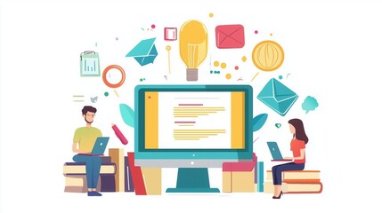 online education, e-learning education concept, learning with video tutorial or webinar, internet lessons, knowledge base