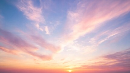 Fototapeta premium Sunset sky with pink and blue clouds, atmospheric view. Serenity and nature concept