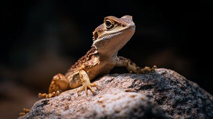 Close-Up Portrait of a Brown Lizard on a Rock