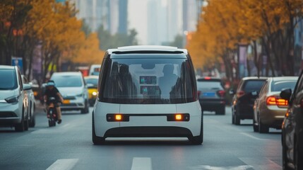 Obraz premium Autonomous Vehicle Driving on a City Street