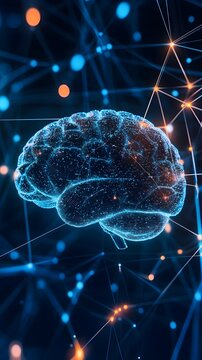 An abstract depiction of a human brain integrated with artificial intelligence elements, symbolizing the future of human cognition