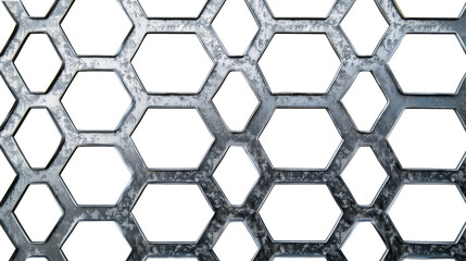 Steel chainlink mesh fence isolated on transparent background 