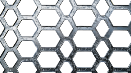 Steel chainlink mesh fence isolated on transparent background 
