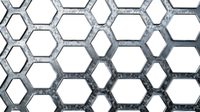 Steel chainlink mesh fence isolated on transparent background 