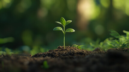Fototapeta premium A tiny plant is growing up from the ground.