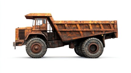 Obraz premium Rusty Orange Dump Truck Isolated on White Background