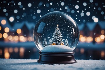 snowglobe in eve night - wish concept - abstract defocused background