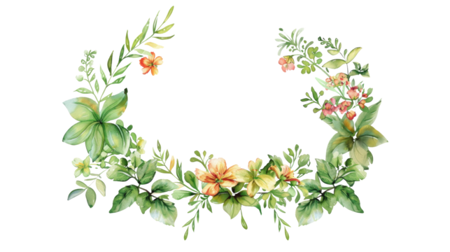 Floral wreath. Watercolor flower round frame. Wildflowers. Meadow flowers circle border on transparent