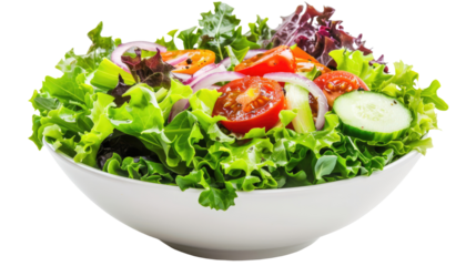 Healthy green salad with fresh vegetables isolated on transparent