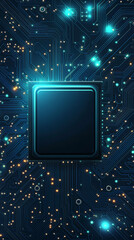 Obraz premium Smartphone wallpaper. A blue chip with an electronic circuit board background