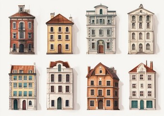 Fototapeta premium Linear 2D and 3D cartoon style illustrations of architectural buildings