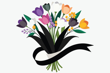 spring flower bouquet tied with ribbon D.eps