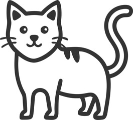 A cat is standing in front of a white background