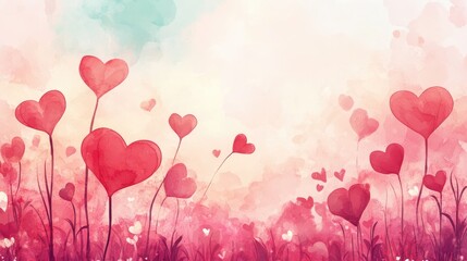 Valentine s Day themed watercolor 2D cartoon illustration background