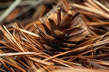 Close-up of a Brown Pine Cone Surrounded by Dried Needles