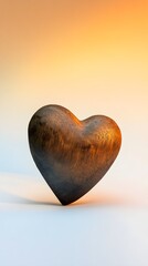 Fototapeta premium A heart-shaped object made from natural materials like wood or stone, placed on a light gradient background that adds warmth