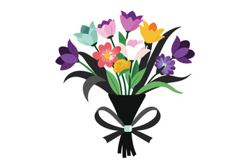 spring flower bouquet tied with ribbon T.eps