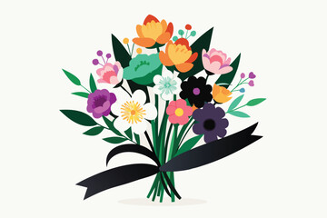 spring flower bouquet tied with ribbon V.eps