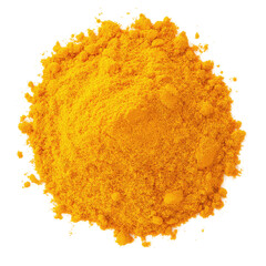 Close-up of a pile of bright yellow turmeric powder.