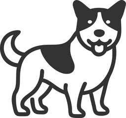 A black and white dog is standing in front of a white background