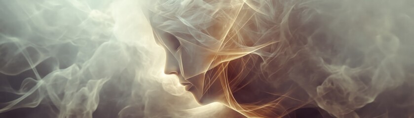 A Semitransparent Human Form Emerging from Smoke