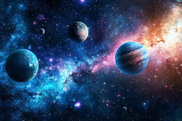 Deep space beauty, planets, stars and galaxies in endless universe Elements.