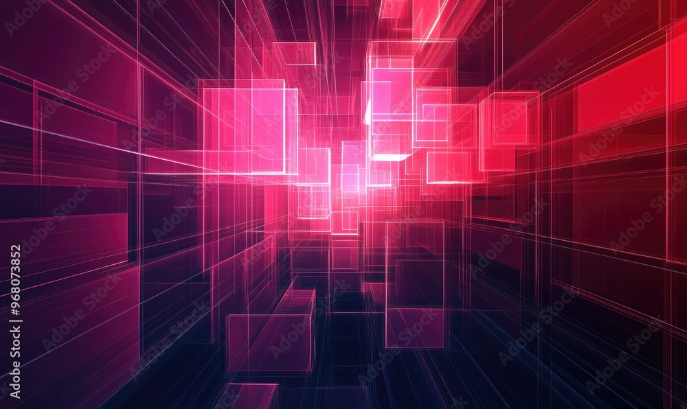 Aufkleber line art illustration of geometric squares in a luminous 3d space creating an abstract backdrop
