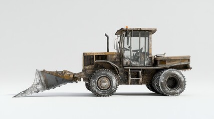 Naklejka premium Worn-Down Yellow Bulldozer with Snow Plow Blade